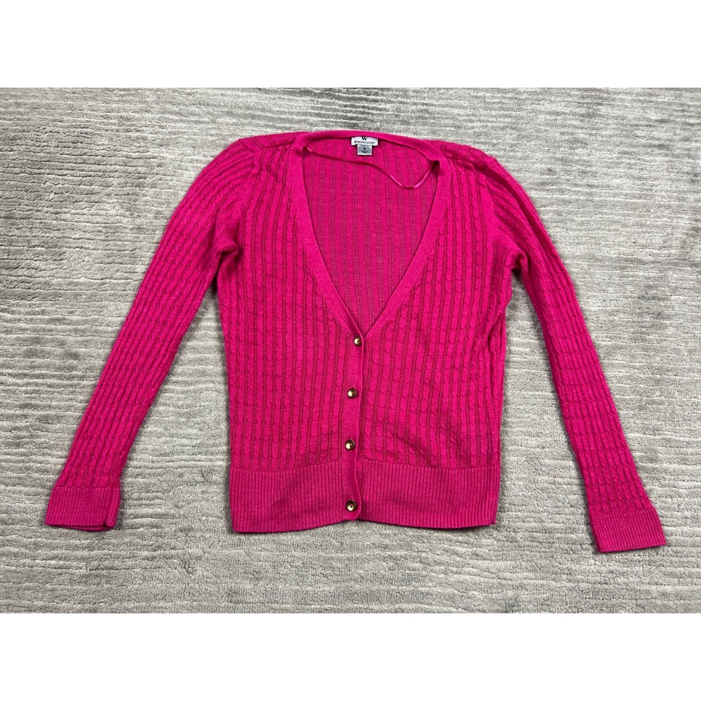 Worthington Cardigan Women Small Pink Cable Knit V-Neck Button Front Long Sleeve